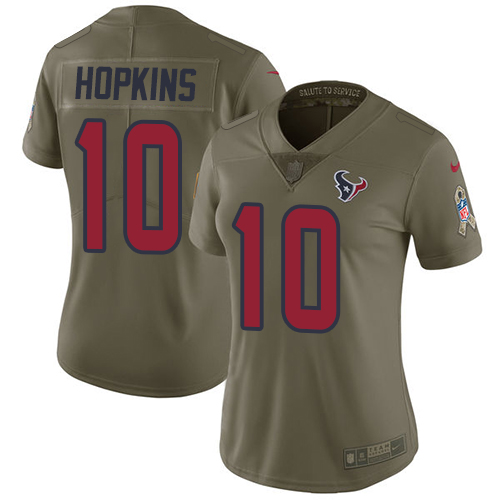 Nike Texans #10 DeAndre Hopkins Olive Women's Stitched NFL Limited Salute to Service Jersey - Click Image to Close